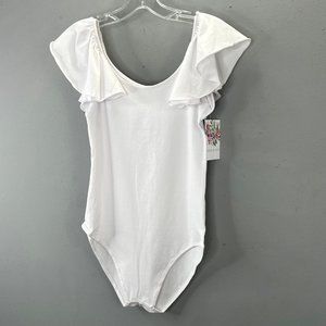 Eden & Ivy Violet Ruffle Bodysuit size XS White Flutter Sleeve HSN NWT